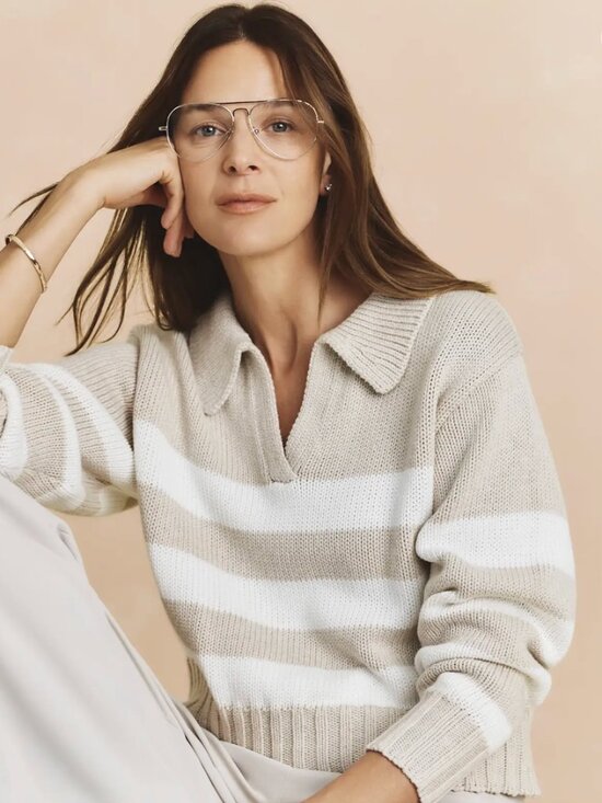 Quince Sweaters - 100% Organic Cropped Cotton Polo Sweater